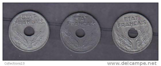 FRANCE - Etats Français - 10 Cts Grand Module - (3 Pieces) 1941, 1942 Et 1943 - 10 Centimes