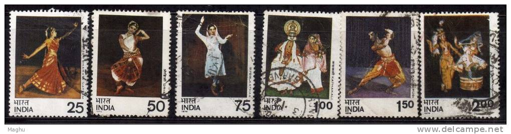 India Used 1975, Set Of 6,  Ndian Classical Dances, Dance,  Culture, Costume, - Used Stamps