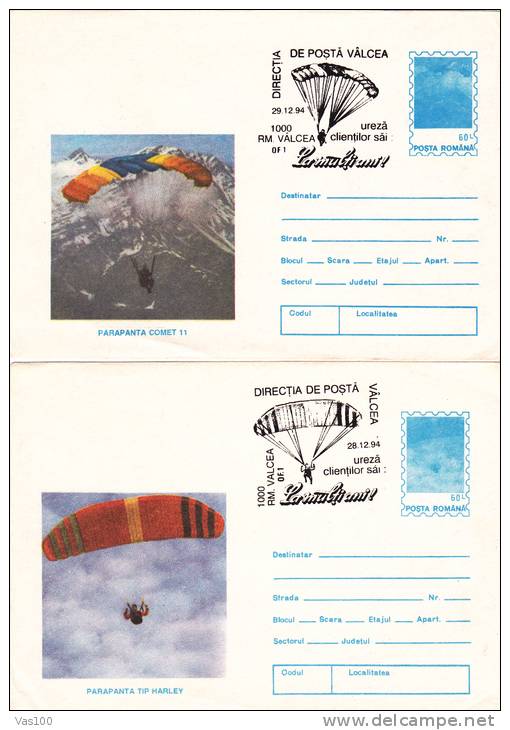 SKY DIVING, PARACHUTISME, 2X, 1994, COVER STATIONERY, ENTIER POSTAL, OBLITERATION CONCORDANTE, ROMANIA - Parachutespringen