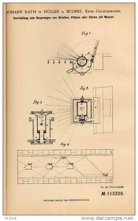 Original Patentschrift - J. Rath In Hüllen B. Bulmke , 1898 , Sprenger Für Straßen Oder Garten !!! - Machines