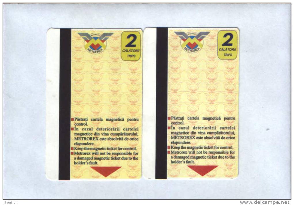 Romania-Magnetic Cards For 2 Travels By Metro In Bucharest -2 Pieces Used - Europa