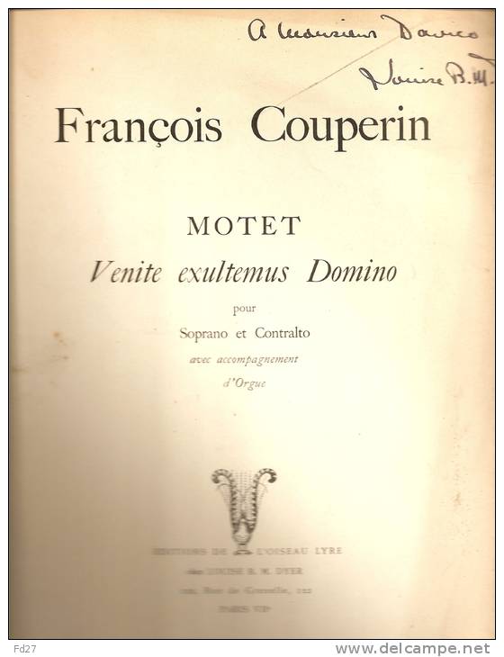 PARTITION DE FRANCOIS COUPERIN: MOTET - VENITE EXULTEMUS DOMINO - POUR SOPRANO ET CONTRALTO - A-C