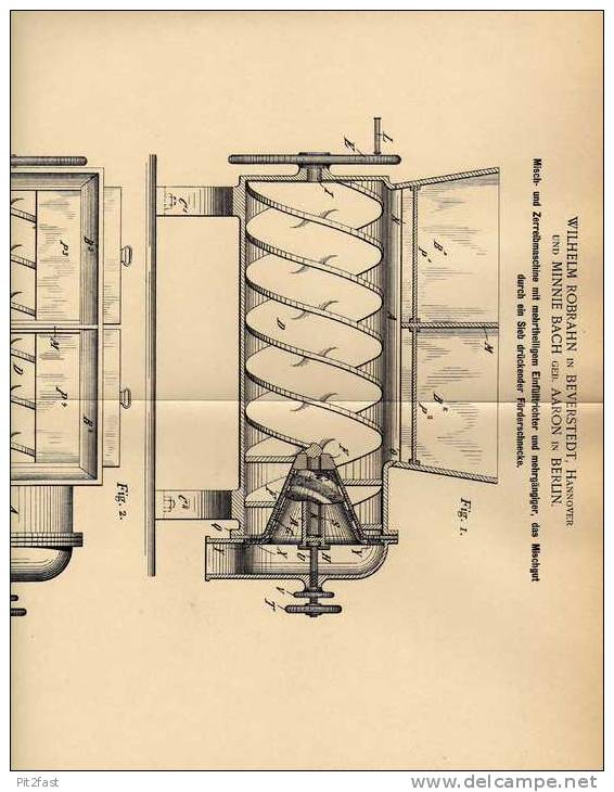Original Patentschrift - W. Robrahn In Beverstedt , Hannover , 1899 , Misch- Und Zerreibemaschine !!! - Tools