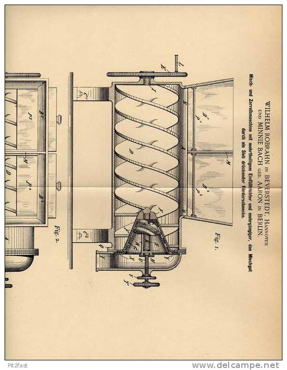 Original Patentschrift - W. Robrahn In Beverstedt , Hannover , 1899 , Misch- Und Zerreibemaschine !!! - Maschinen