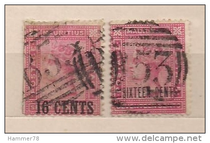 MAURITIUS 1883 MAURICE QUEEN VICTORIA REINE SURCHARGE 16c/17c 2used - Mauritius (...-1967)