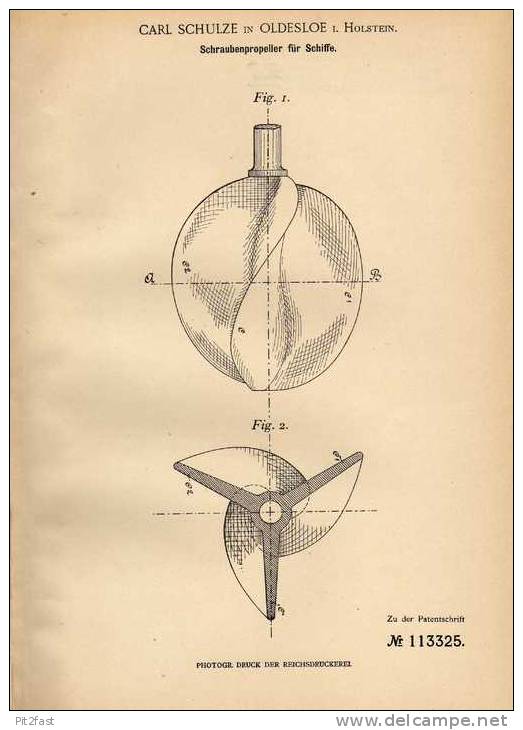Original Patentschrift - C. Schulze In Oldesloe I. Holstein , 1899 , Schraubenpropeller Für Schiffe , Schiffsschraube !! - Andere & Zonder Classificatie
