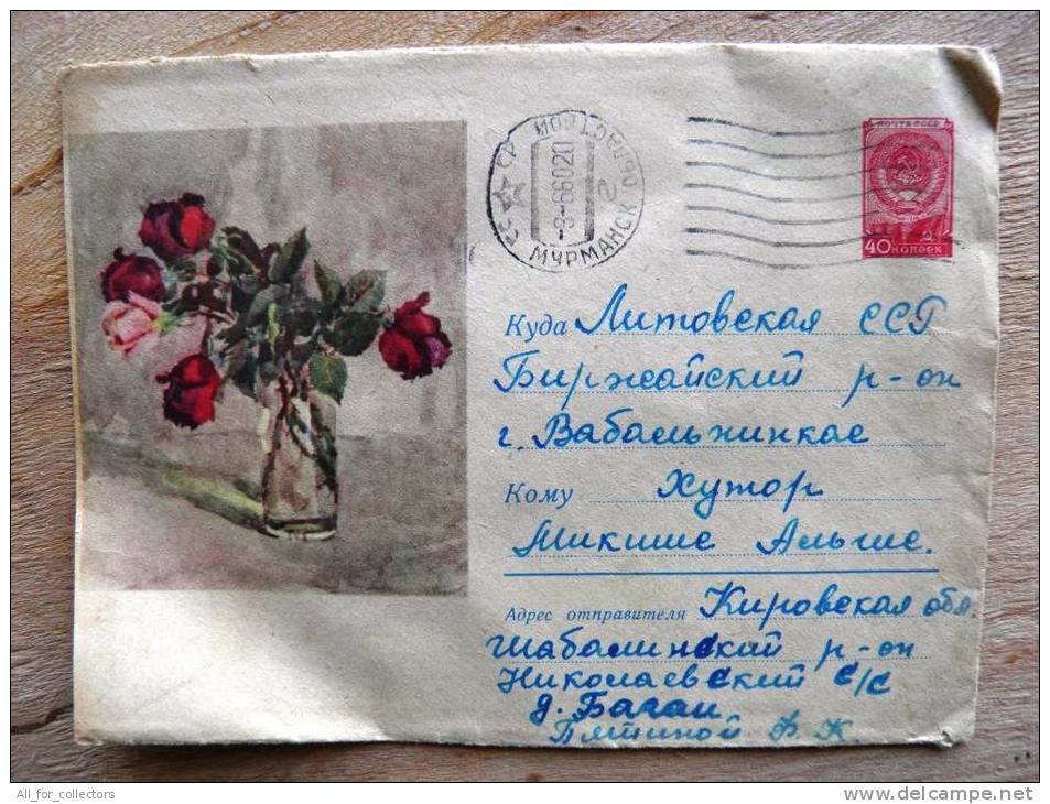 Cover Sent From Russia To Lithuania 1960, Flower Roses Painting Naturmort - Cartas & Documentos