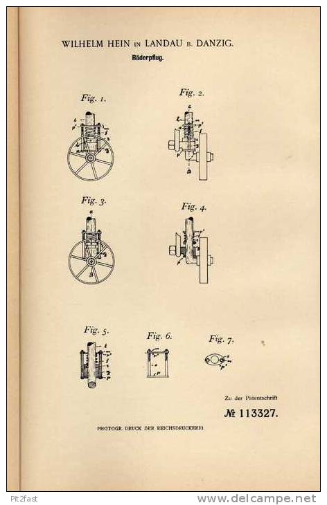Original Patentschrift - W. Hein In Landau B. Danzig , 1899 , Räderpflug , Pflug , Landwirtschaft  !!! - Tools