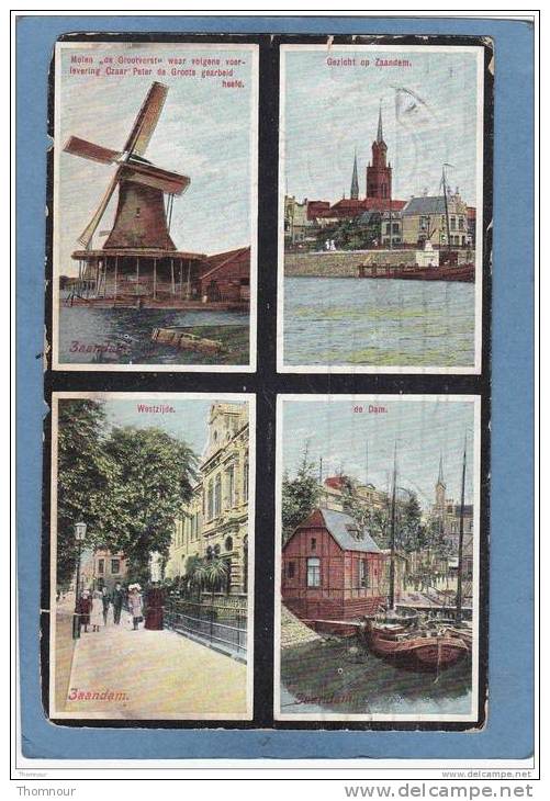 ZAANDAM .  -  4 VUES  -  1908   -   CARTE PRECURSEUR  - ( Traces D´usure ) - Zaandam