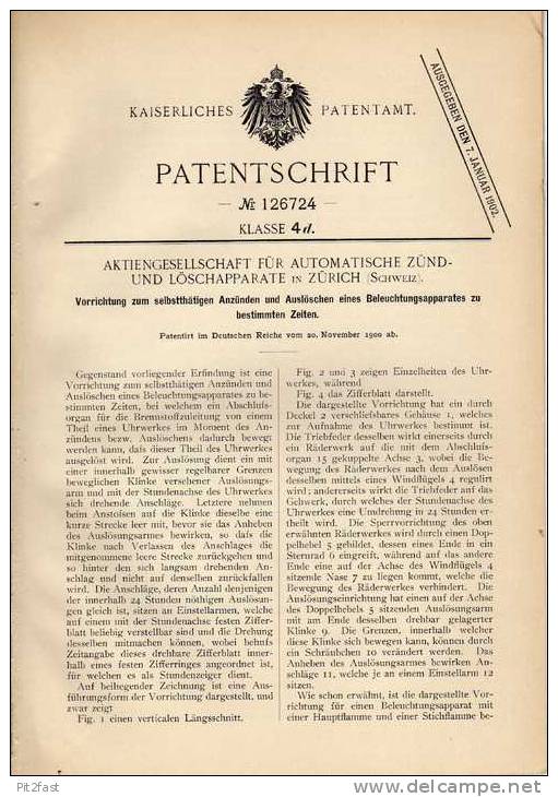 Original Patentschrift - Zünd- Und Löschapparate AG In Zürich , 1900 , Zünd- Und Löschapparat Für Lampen !!! - Leuchten & Kronleuchter