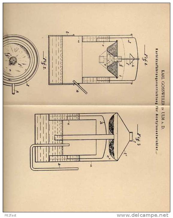 Original Patentschrift - K. Gossweiler In Ulm A.D., 1901, Entwickler Für Acetylen !!! - Tools