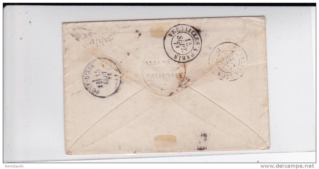 CERES - 1871 - ENVELOPPE De L´ASSEMBLEE NATIONALE (A.S.N.A) Pour PONT D´AIN - 1849-1876: Classic Period