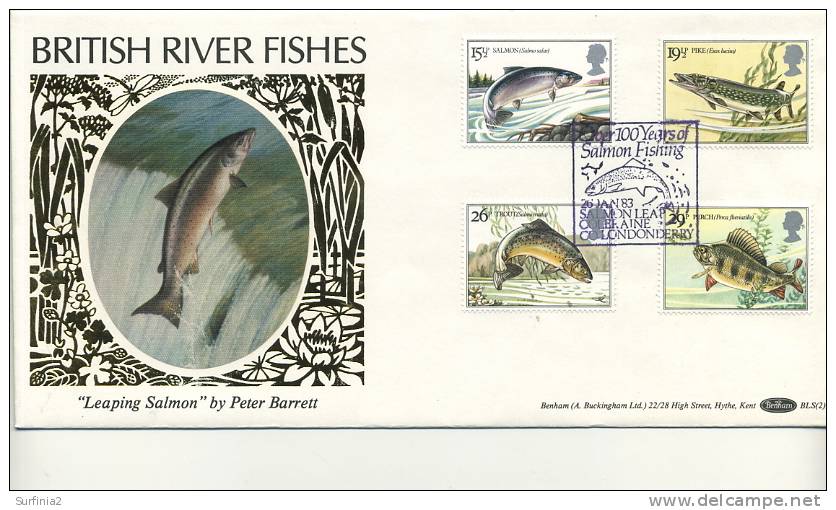 BENHAM SILK COVER - 1983 RIVER FISH - SALMON LEAP CANCEL - 1981-1990 Decimal Issues