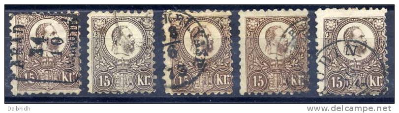 HUNGARY 1871 15 Kr. Engraved,  5 Examples With Good Perforations Used.  Michel 12a, 12b - Used Stamps