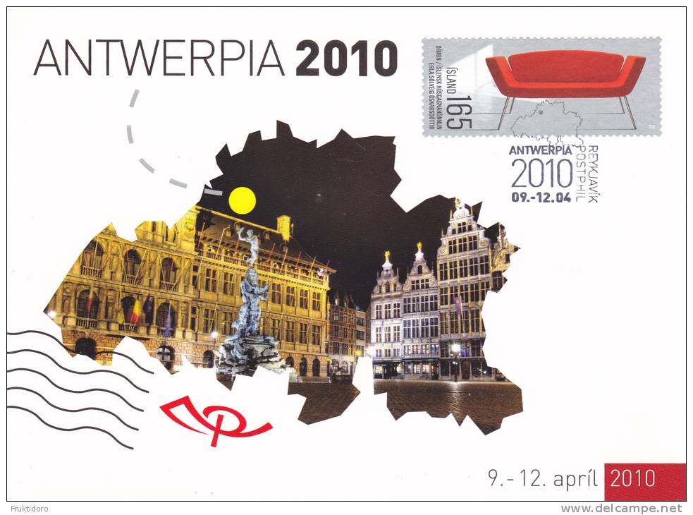 Iceland 2010 Exhibition Cards Antwerpia - Hillerod - Nordia - Special Cancellation - Cartas & Documentos