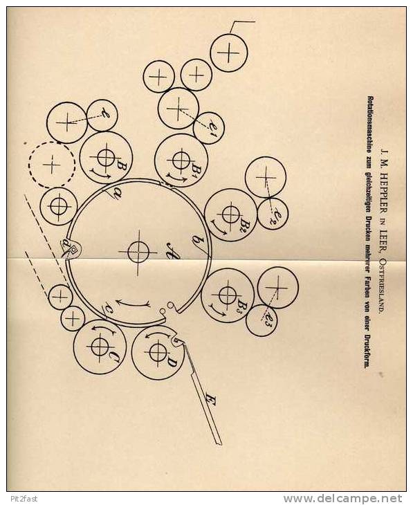 Original Patentschrift - J.M. Heppler In Leer , 1900 , Rotationsmaschine Zum Drucken , Druckerei , Ostfriesland !!! - Tools