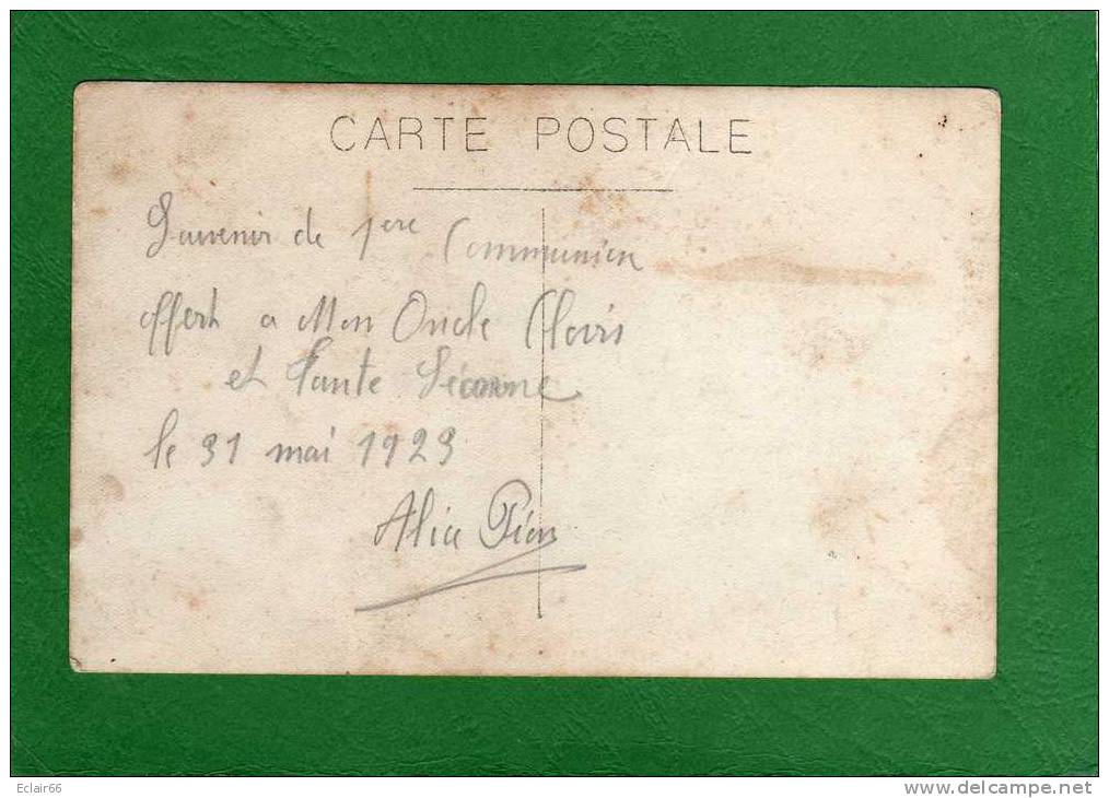 Communiante  Carte Postale Photo Année Le 31 Mai 1929  Alice PION - Communion