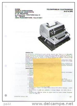 Fiche Marine Nationale Téléimprimeur Electronique AL-37-A SPE - SAGEM Paris - Equipo