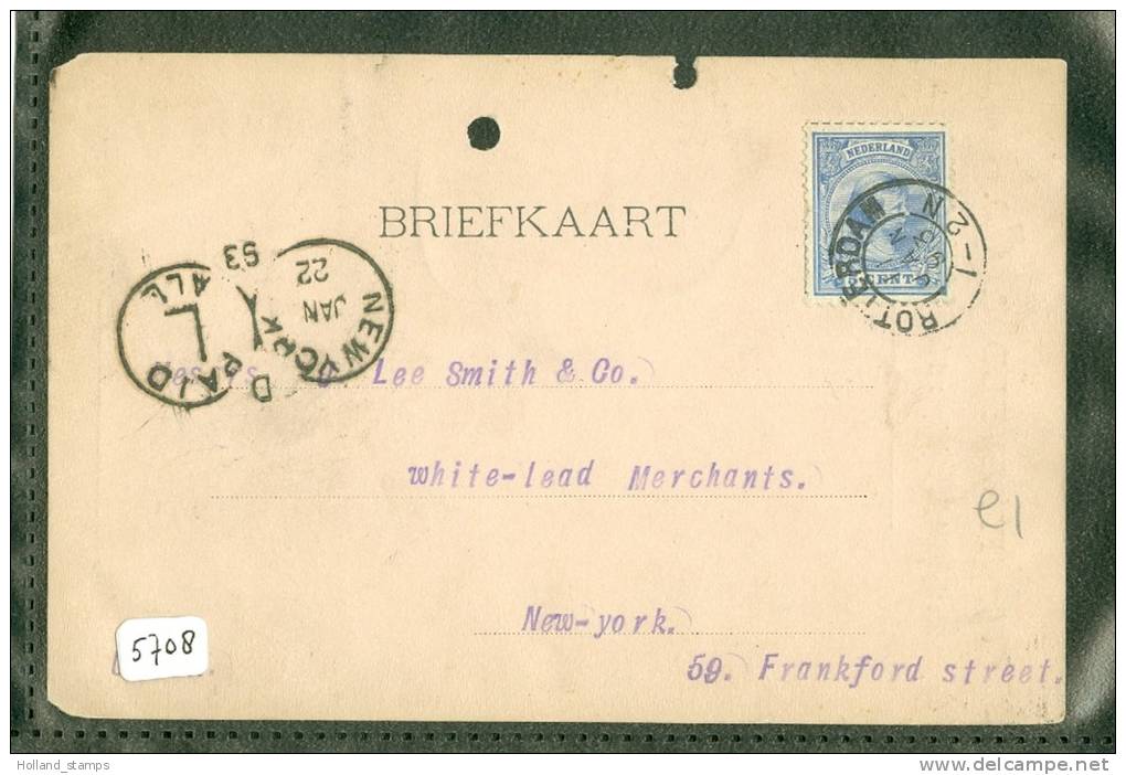 HANDBESCHREVEN BRIEFKAART UIT 1898 Van ROTTERDAM Naar NEW YORK USA ZEGEL NVPH 35 (5708) - Brieven En Documenten