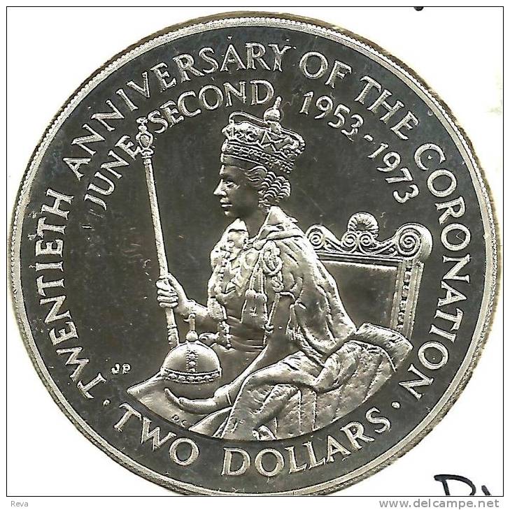 COOK ISLANDS  $2 20TH ANNIVERSARY FRONT QEII HEAD BACK 1973 AG SILVER UNC READ DESCRIPTION CAREFULLY!!! - Islas Cook