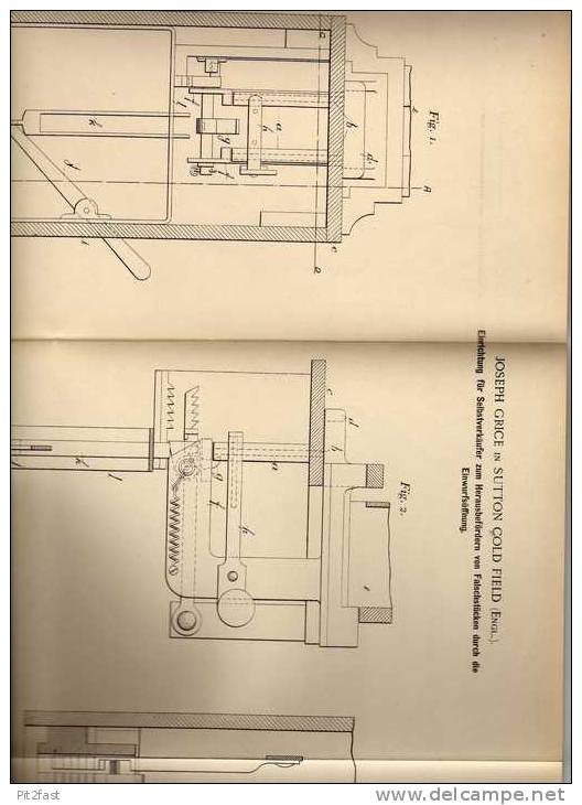 Original Patentschrift - J. Grice In Sutton Cold Field , 1900 , Falschgeld Auswerfer Für Selbstverkäufer , Automat !!! - Machines
