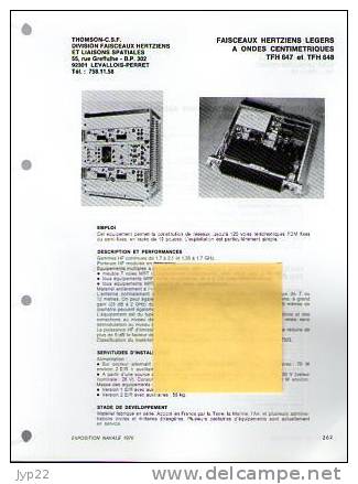 Fiche Marine Nationale Faisceaux Hertziens Légers à Ondes Centimétriques TFH 647 & 648 - Thomson CSF Levallois Perret - Equipment