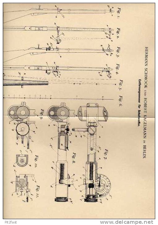 Original Patentschrift - Entfernungsmesser Für Schußwaffen , 1900 , H. Schmook In Berlin , Gewehr , Pistole , Waffe !!! - Equipment