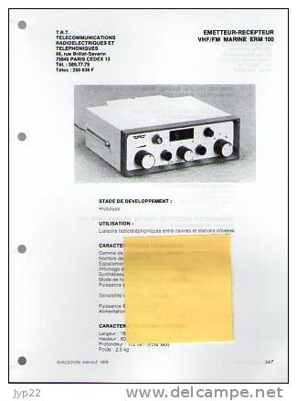 Fiche Marine Nationale Emetteur Récepteur VHF FM Marine ERM 100 - TRT Paris - Liaison Radio - Equipo