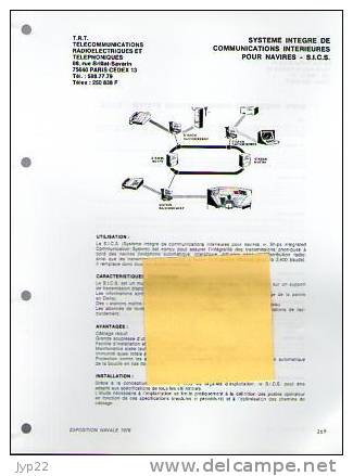 Fiche Marine Nationale Système Intégré De Communications Intérieures Pour Navires SICS - TRT Paris - - Equipo