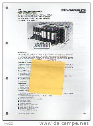 Fiche Marine Nationale Ordinateur Aéroporté 125 M S - CII Vélizy - Pour Traitement Informatique - Equipment