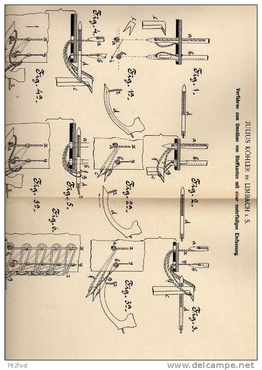 Original Patentschrift - J. Köhler In Limbach , 1900 , Umnähen Von Stoffkanten , Näherei , Nähmaschine !!! - Literatur