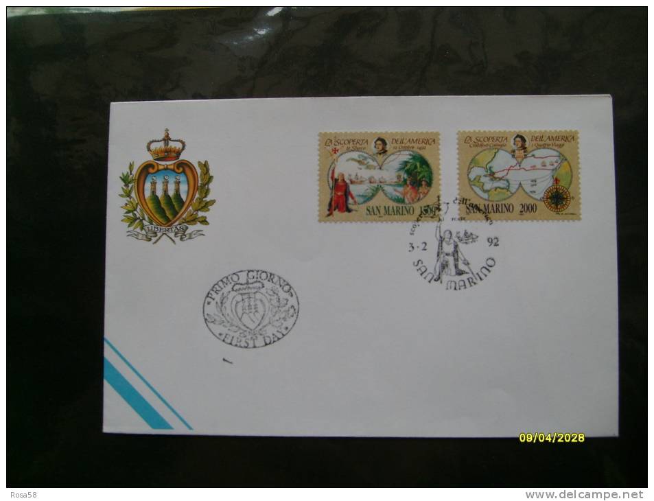 Scoperta Dell'America 1992 Busta Primo Giorno FDC CRISTOFORO COLOMBO L.2000 + 1500 - Brieven En Documenten