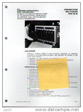 Fiche Marine Nationale Ordinateur Militarisé IRIS 35 M - CII Vélizy - - Equipement