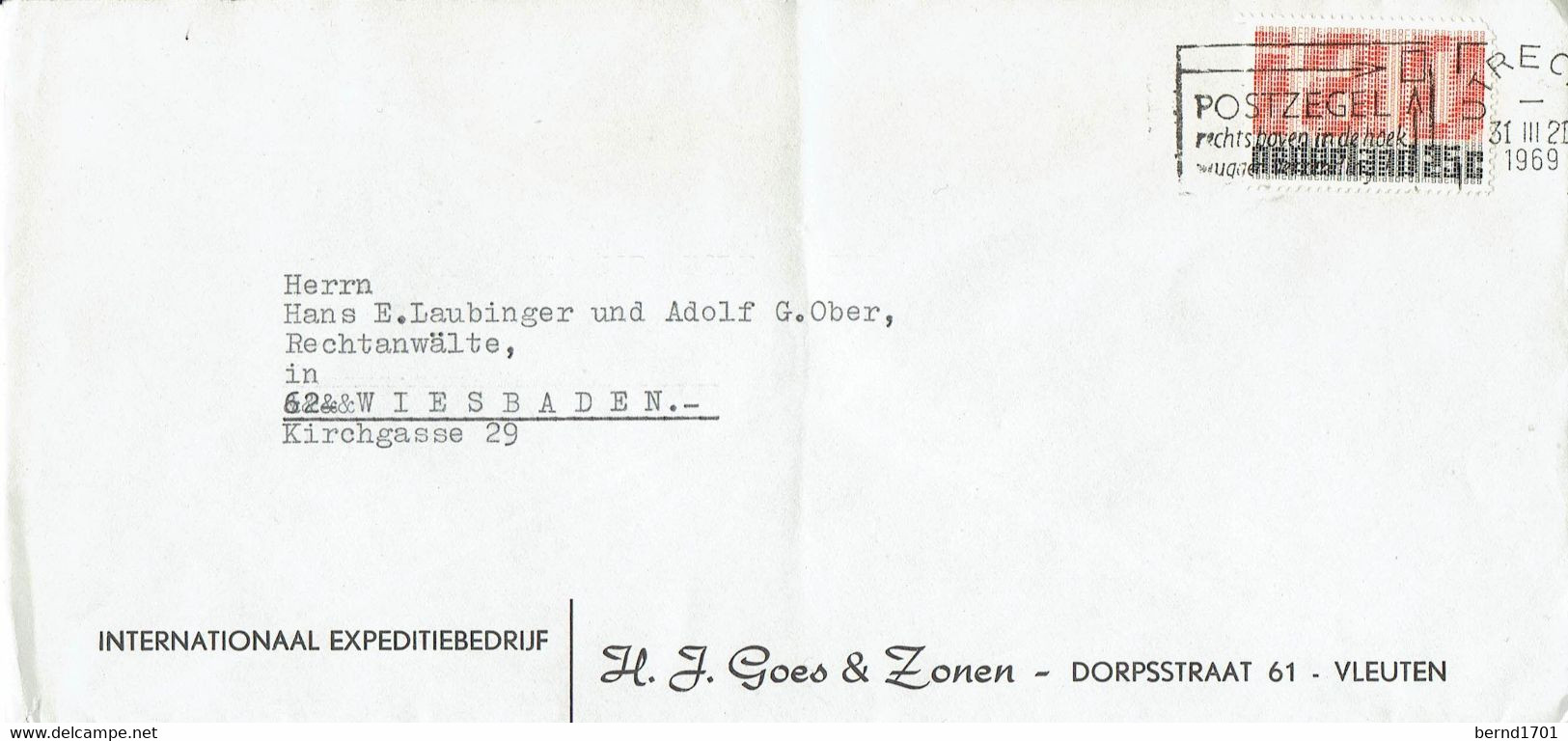 Niederlande / Netherland - Umschlag Echt Gelaufen / Cover Used (f1379) - Covers & Documents