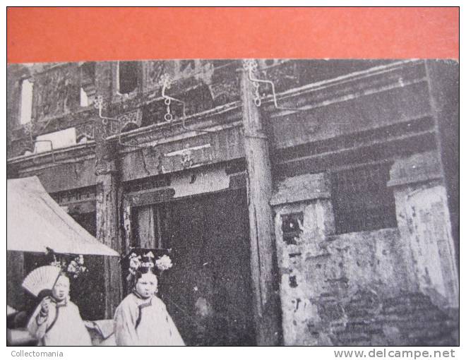 3 China postcard - removed stamp  - daily life in china  - Peking pékin péking chinese  temple, Manchu women, drum tower