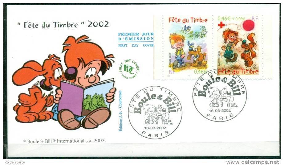 FDC # France-2002 # Fête Du Timbre # Comic Strips,comics, BD  # Boule &amp; Bill (Paire Du Carnet) - Comics