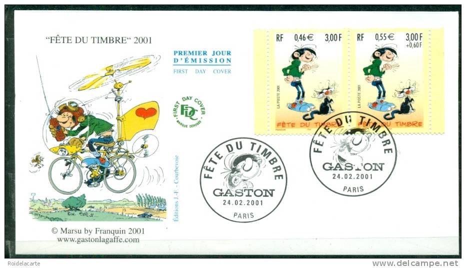 FDC # France-2001 # Fête Du Timbre # Comic Strips,comics, BD  # Gaston  Lagaffe (Paire Du Carnet) - Comics