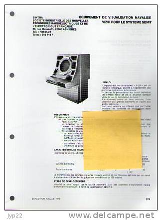 Fiche Marine Nationale Equipement De Visualisation Navalisé VIZIR Pour Système SENIT - SINTRA Asnières - Equipo