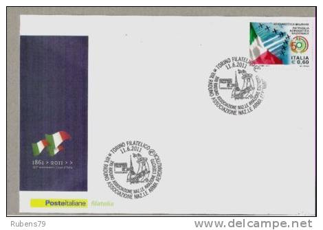 BUSTA TRICOLORE Con ANNULLO " RADUNO AERONAUTICA A TORINO " PER L'UNITA' D'ITALIA - 2011-20: Marcophilie