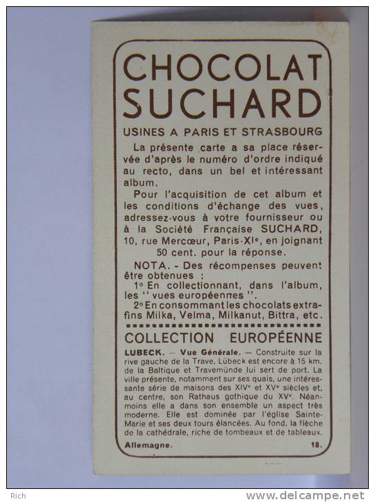 Chromo Chocolat  SUCHARD, Allemagne Lübeck 18 - 10,2 X 5,8 Cm - Suchard