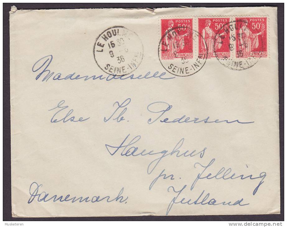 France Deluxe LE HOULME Seine Infre 1936 Cover To KONGHUS Denmark Paix Peace - 1932-39 Peace