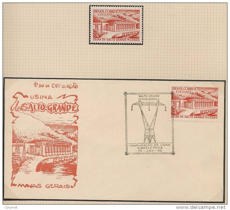 ELECTRICITY - BRASIL 1956 INAGURACAO HIDROELÉCTRICA DE SALTO GRANDE  First Day Cover -Yvert # 615 + STAMP MINT LH - Elektriciteit