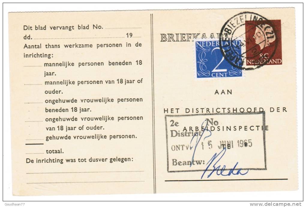 Arbeidslijstkaart  Met K.B. Kappele - Biezelinge (zl) Timmerfabriek - Postal Stationery