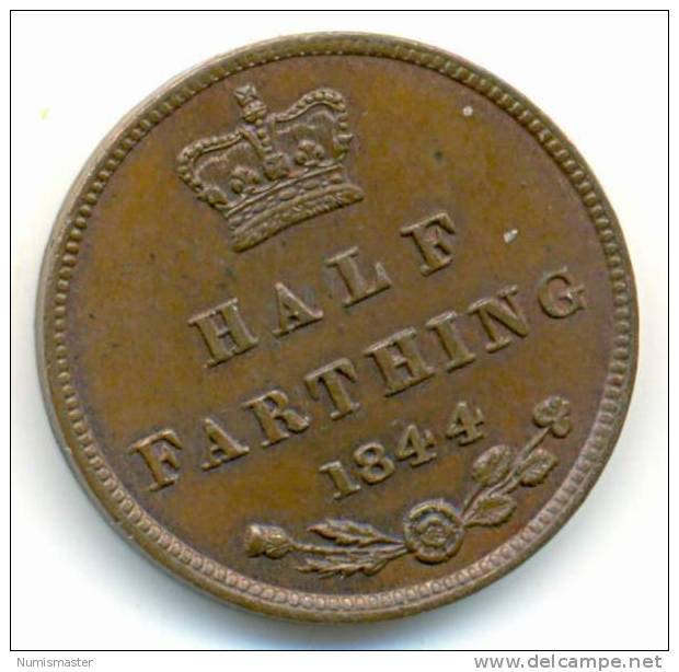 GREAT BRITAIN , 1/2 FARTHING 1844 - A. 1/4 - 1/3 - 1/2 Farthing