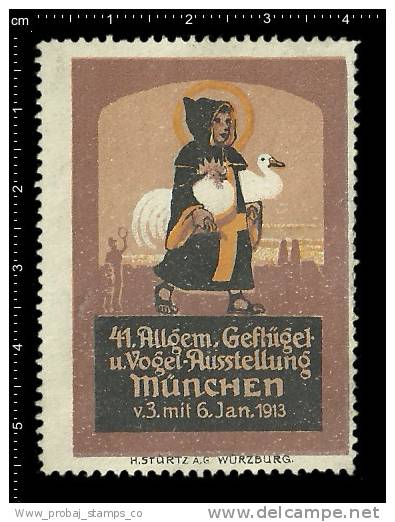 Old Original L German Poster Stamp (advertising Cinderella,reklamemarke) Exhibition,Animals,goose,Gans,oie,Rooster,Huhn - Ganzen