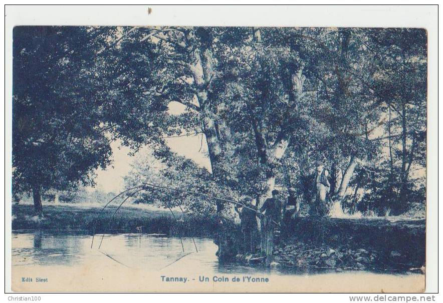TANNAY : UN COIN DE L'YONNE - 4 PECHEURS AU CARRELET- ECRITE EN 1929 - 2 SCANS - - Tannay