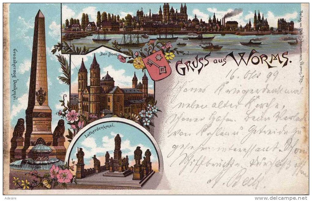 1899 - Gruß Aus WORMS (Litho), Karte Beschrieben Aber Nicht Gel.um 1899, Gute Erhaltung - Worms