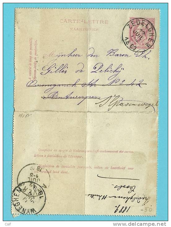 Kaartbrief (carte-lettre) Met Cirkelstempel ZEDELGHEM (nipa 200) Naar WYNEGHEM - Cartes-lettres