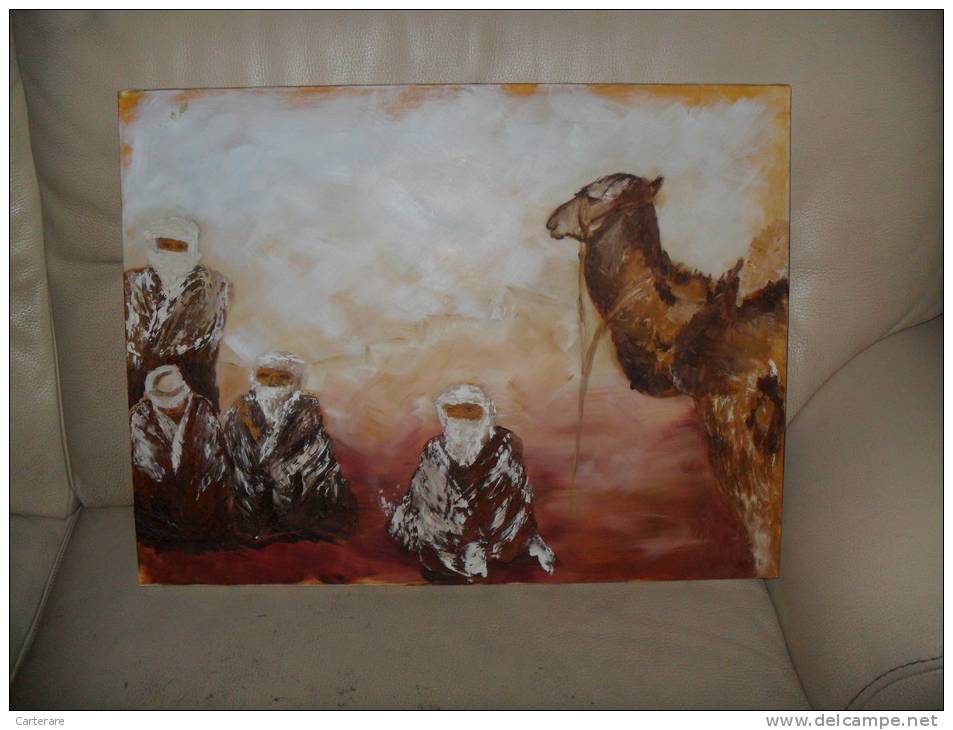 ART,belle Peinture Sur Toile,tableau,61cm X 46cm,AFRIQUE,AFRICA,BERBE RES,BERBERE DU DESERT,TOUAREG,CHECHE,CHA MEAU,SAHA - Oils