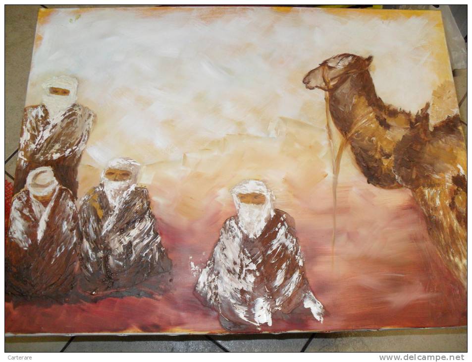 ART,belle Peinture Sur Toile,tableau,61cm X 46cm,AFRIQUE,AFRICA,BERBE RES,BERBERE DU DESERT,TOUAREG,CHECHE,CHA MEAU,SAHA - Olieverf